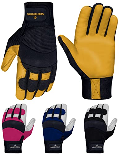 NORTH SKIN Heavy Duty Work Gloves Touch Screen, Tear Resistant Leather Utility Safety Working Gloves for Construction, Mechanics, Electrician Tho