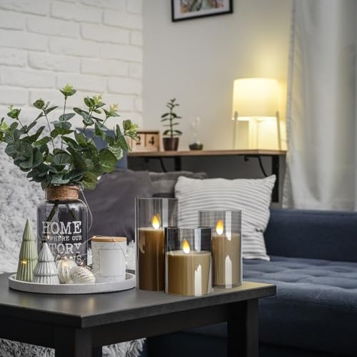 BIQIQI LED Flameless Candle, 3-Piece Set of Acrylic Simulation Flickering Candle Cup with Copper Wire Lamp, Remote Control Candle Light with Time