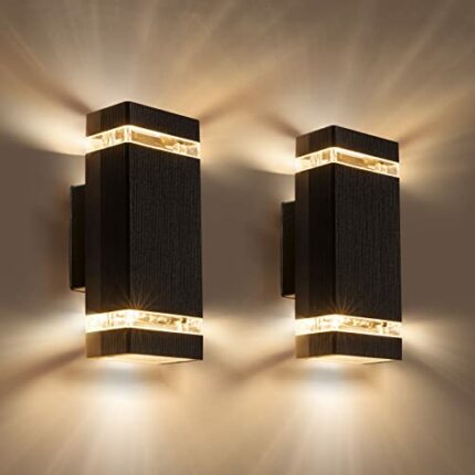 Aranzyec 2 X Outdoor Wall Lights Mains Powered, Aluminium Up Down Outside Wall Lights, Max 35W GU10, IP54 Waterproof Black Garden Lights for Pati