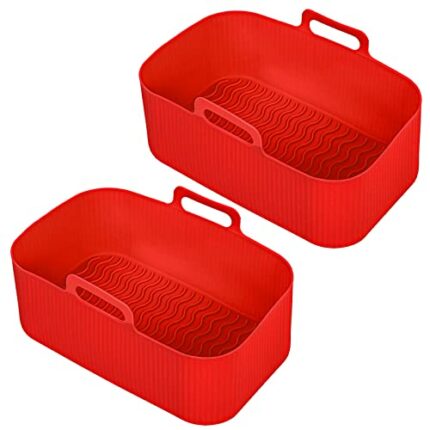 SPARES2GO Basket Compatible with Salter Air Fryer EK4548 EK4750 EK5196 Drawer Liner Silicone (Pack of 2, Red)