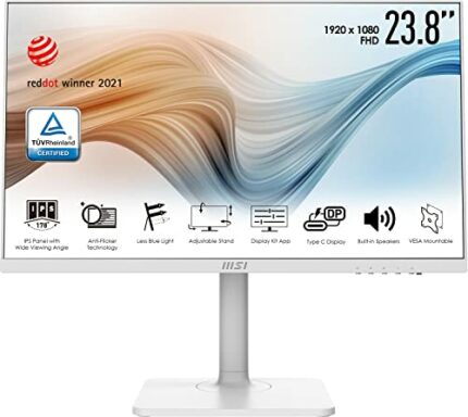 MSI Modern MD241PW 23.8'' Monitor, FHD (1920 x 1080), 75Hz, IPS, 5ms, HDMI, USB Type-C, Height Adjustable, Speakers, Anti-Glare, Anti-Flicker, Le