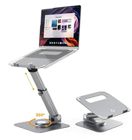 Beelta Laptop Stand for Desk, Telescopic Laptop Riser Computer Stand Adjustable Height & Angle with 360° Swivel, Foldable & Portable Laptop Stand
