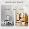 Bamboo Desktop Bookshelf Organizer, Adjustable Office Desk Storage Shelf Rack, Natural Wood Tabletop Display Shelf Rack for Office Supplies, Home