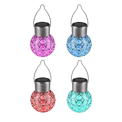 4 Pack Hanging Solar Lights Outdoor, Decorative Ball Lights Waterproof Solar Lanterns with Handle for Garden, Walkway, Tree, or Holiday Decoratio
