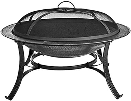 Fire Pit Patio Heater Stove Brazier Metal Outdoor Garden Firepit + Mesh Cover and Poker Outdoor Fire Pit Metal Fire Bowl BBQ Grill