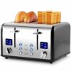 Toaster 4 Slices, Cusimax Stainless Steel Toaster with Ultra-Clear LED Display & 4 Extra-Wide Slots, Defrost/Reheat/Cancel Function, 6 Browning S