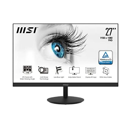 MSI PRO MP271 27'' Monitor, Fixed, FHD (1920 x 1080), 75Hz, IPS, 5ms, HDMI, VGA, Built-in Speakers, Anti-Glare, Anti-Flicker, Less Blue light, TÜ