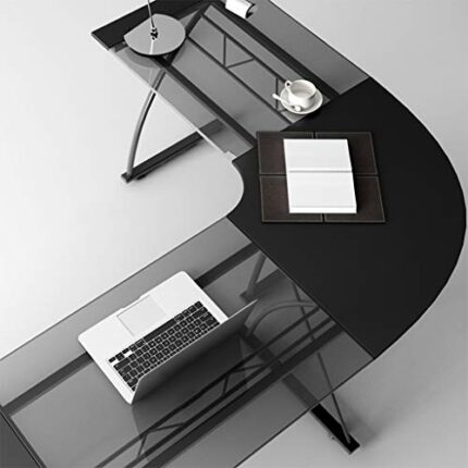 L-shaped Corner Desk, Company Workbench Can Support 500kg Weight, Home Writing Desk, 8mm Thick Tempered Glass Computer Desk, Easy To Clean, Wear-