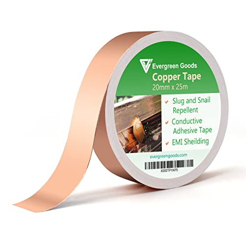 EVG 20mm x 25m Copper Slug Tape | Adhesive Copper Slug Snail Repellent | Slug Deterrent Barrier Tape | Humane Pest Control (2 Rolls)