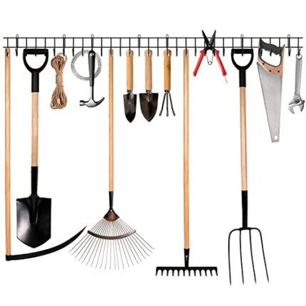 zacurter Garden Tool Rack Garage Tool Organizer Wall Mount Garden Tool Holder Yard Tool Hangers Heavy-Duty Hook Wall Storage Rack Holds Garden To