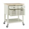 LINON HOME DECOR Products Hudson White Kitchen Cart with Locking Wheels