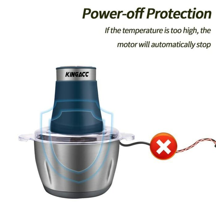 KingAcc 2L Mini Chopper with Overheating Protection,2 Speed Ajustable Electric Meat Grinder with 4 Durable Blades,Stainless-Steel Food Processor