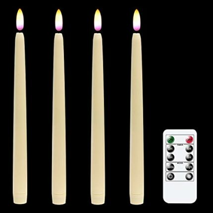 Eldnacele Flameless Battery Operated Window Taper Candles Flickering with Remote Control, Ivory Real Wax Coated LED Taper Candles with Timer for