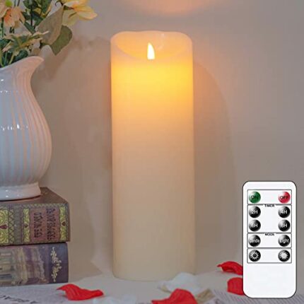 Mavandes 10x30 Flameless Flickering Candles with Remote,Real Wax LED Battery Operated Pillar Candles with Timer,Ivory Long Lasting Fake Electric