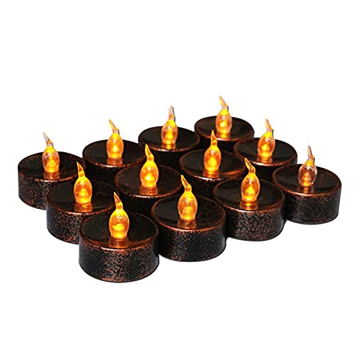 Yius 12Pcs Tea Lights Candles, Realistic LED Flickering Tea Candles, Battery Long Lasting Flickering Bulb Tea Lights for Party and Gifts Ideas Ho