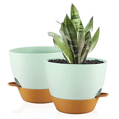 Warmplus 25cm Self-Watering Plant Pots Indoor, 2 Pack Large Plastic Plant Pots with Deep Reservior and High Drainage Holes for Indoor Outdoor Pla