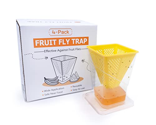 Fruit Fly Trap - 4 Pack - Non-Toxic No Baited Reusable Fruit Flies Catcher Environmentally Responsible Fruit Fly Killer Pet and People Safe