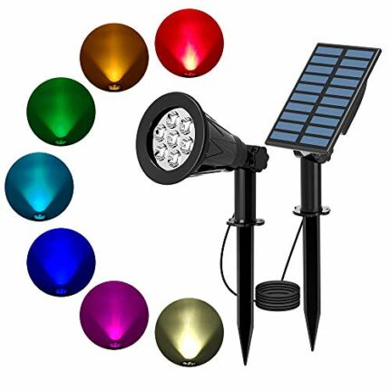 T-SUN Solar Spotlights, Color-Changing 7 LED Waterproof Outdoor Garden Wall Lights, Auto-on/Off, 180 Angle Adjustable Landscape Light, Separately