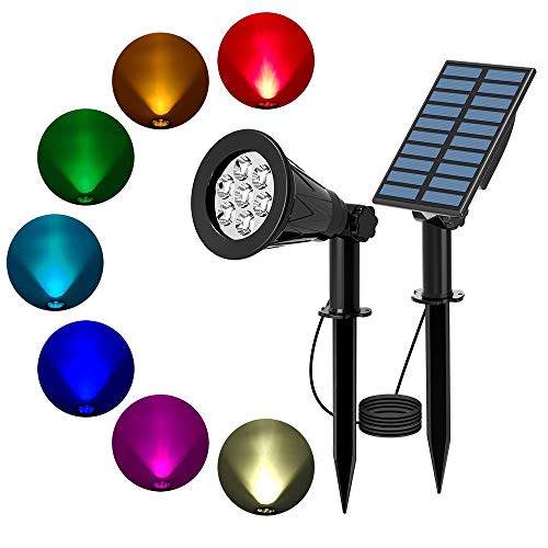 T-SUN Solar Spotlights, Color-Changing 7 LED Waterproof Outdoor Garden Wall Lights, Auto-on/Off, 180 Angle Adjustable Landscape Light, Separately