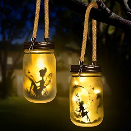 Solar Lights Outdoor Garden Ornaments,Fairy Mason Jar Lantern Decorative LED Light,Waterproof Patio Hanging Lamp Backyard Pathway Lighting,Christ