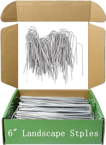MySit 50x 6-Inch Galvanized Ground Garden Staples Stakes Pins, Lawn Landscape Staples Weed Fabric Staple, Heavy-Duty 11 Gauge Anti-Rust Steel Sod