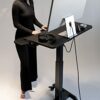 OCOMMO Automatic Height Adjustable 31.5 Inch Mobile Workstation with Keyboard Tray, Sit to Stand Up Tabletop Computer and Monitor Desk for Home O