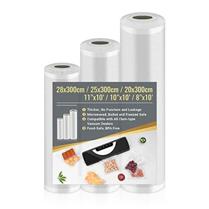 3 Rolls Vacuum Food Sealer Rolls, Vacuum Food Sealer Bags 28cm x 300cm & 25cm x 300cm & 20cm x 300cm, Vacuum Sealer Rolls, Vacuum Sealer Machine