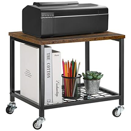 Pinter Rolling Cart 2 Tier Mobile Printer Stand Under Desk Storage Cart Industrial Printer Table with Wheels for Fax Machine, Copier, Scanner in
