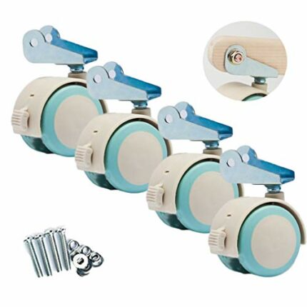 SKOAJAS Plate Casters Crib Mute Flip Swivel Wheel,Furniture Caster with Brakes,with Metal Flip Bracket,Mute Smooth,Quiet,with Mounting Screws,for