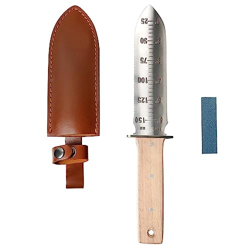 FLORA GUARD Professional Hori Hori Garden Knife with Leather Sheath, Stainless Steel Blade, Sharpening Stone Included, for Weeding, Digging, Prun