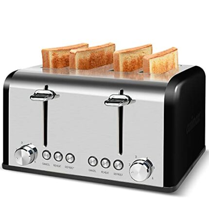 Toaster 4 Slices, Cusimax Stainless Steel Toaster with 4 Extra-Wide Bread Slots and 6 Variable Browning Shade Controls, Featuring with Defrost, R
