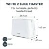 White Toaster 2 Slice - With Browning Controls & Anti-Jam Function - Compact Design 2 Slice Toaster - Easy to Clean with Removable Crumbs Tray -