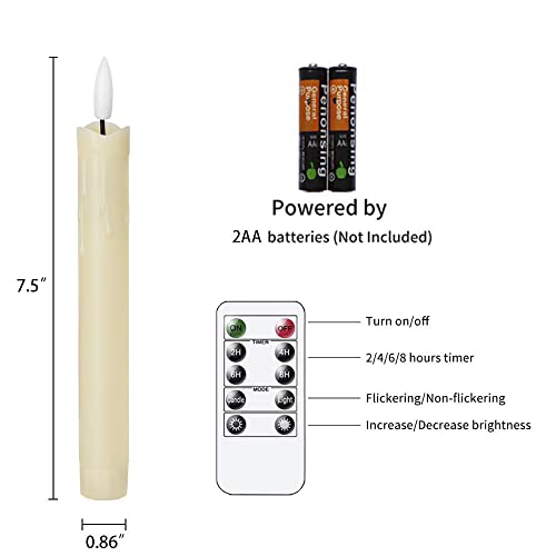 Mavandes Flameless Flickering Taper Candles Two Remote, 19cm Ivory Battery Operated LED Window Candles Timer,Set of 6 Plastic 3D-Wick Dripping-Wa