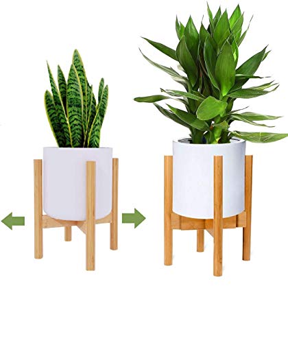 Gunolye Adjustable Bamboo Plant Stand, Expandable Plant Holder,Flower Pot Display Stand,Modern Flower Potted Holder Rack for Indoor Outdoor,Fit 2