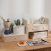 NXYJD Creative Flexible Solid Wood Table Bookshelf for Office Home Bedroom Storage Rack Students Desktop Wood Bookcase with Drawers