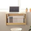 Wall Mounted Desk,Folding Drop-leaf Table with Bookshelf,Foldable Bookshelves,Space-Saving Fold Down Computer Laptop Writing Workbench,for Home O