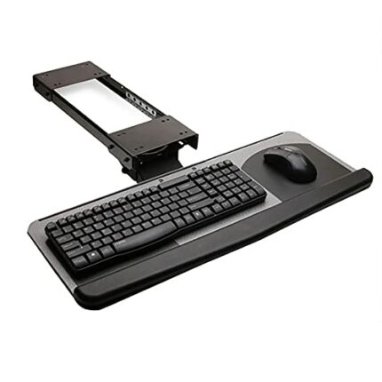 WANGFENG Height Adjustable Keyboard Tray Under Desk, Tilting and Swiveling Keyboard Drawer with Sturdy C Clamp Mount System no Screw Into Desk Pe