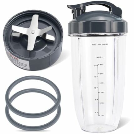 5 Pieces Blender Replacement Parts Extractor Blade and 32oz Cup for NutriBullet 600w & 900w Series, Including 1 Flip-Top to-Go Lid and 2 Rubber G