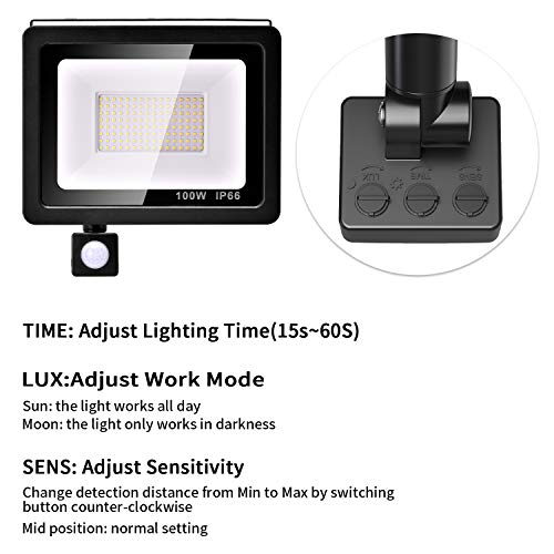 CSYY LED Floodlight 100W with PIR Sensor, 8000LM Super Bright Security Lights Outdoor, IP66 Waterproof Floodlight 6000K Daylight White LED Spotli