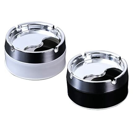 2 Pcs Stainless Steel Portable Ashtray Spinning Lid Ashtray Modern Tabletop Ashtray for Home Office Indoor or Outdoor