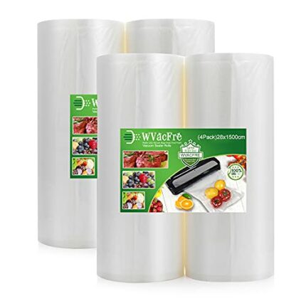 WVacFre 4 Pack 28x1500cm Textured Vacuum Sealer Bags for Food,BPA Free and Heavy Duty Embossed Vacuum Seal Food Sealer Bags,Great for Sous Vide V