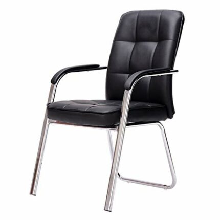N/A Classic Leather Office Desk Guest Chair with Metal Frame, Comfortable and Breathable, Black
