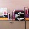 RHODIA 318864C - Taupe 4-Drawer File Organizer - 24.8 x 32.7 x 22.8 cm - Orange Saddle Stitching - Faux Leather Exterior - Rhodiarama Home Office