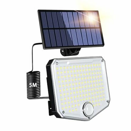 Solar Light Outdoor, 3 Modes Solar Security Light with Motion Sensor 153 LED Solar Powered IP65 Waterproof Outdoor Wall Lights with 16.4Ft Cable
