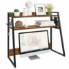 ELITEROO Dorm Desk Hutch, Wood Desk Bookshelf for Computer Desk, 2-Tier Desk Shelf Dorm with Pen Holder and Hooks, Classic Rustic Desk Top Shelf