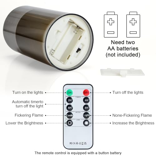 BIQIQI LED Flameless Candle, 3-Piece Set of Acrylic Simulation Flickering Candle Cup with Copper Wire Lamp, Remote Control Candle Light with Time