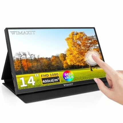 WIMAXIT 14 inch Portable Touch Screen Monitor, 1920 × 1080 full HD IPS Computer Display with 98% sRGB & 2 USB-C ports, VESA, mini HDMI Dual Speak