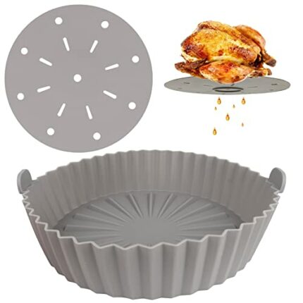 Boyigog Air Fryer Silicone Pot 9.8IN/25cm Round Large Air Fryer Reusable Liners with Non-Stick Mats Accessorie,Food-Grade Air Fryer Basket for Ca