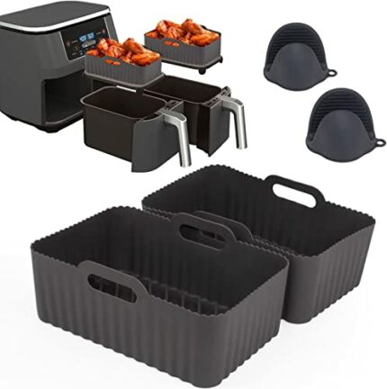 4PCS Air Fryer Liners for Ninja Dual Air Fryer[AF300&400 UK],Reusable Silicone Air Fryer Liner,Food-Grade Double Basket Air Fryer Accessories Sil