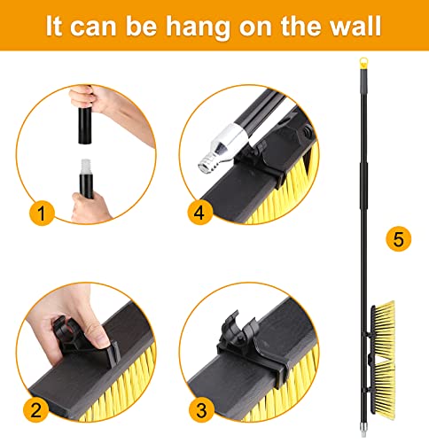 Garden Broom Outdoor Heavy Duty,Telescopic Long Handle with Stiff Bristles Concrete Brooms Floor Brush for Cleaning Scrubbing Driveway Yard Tile